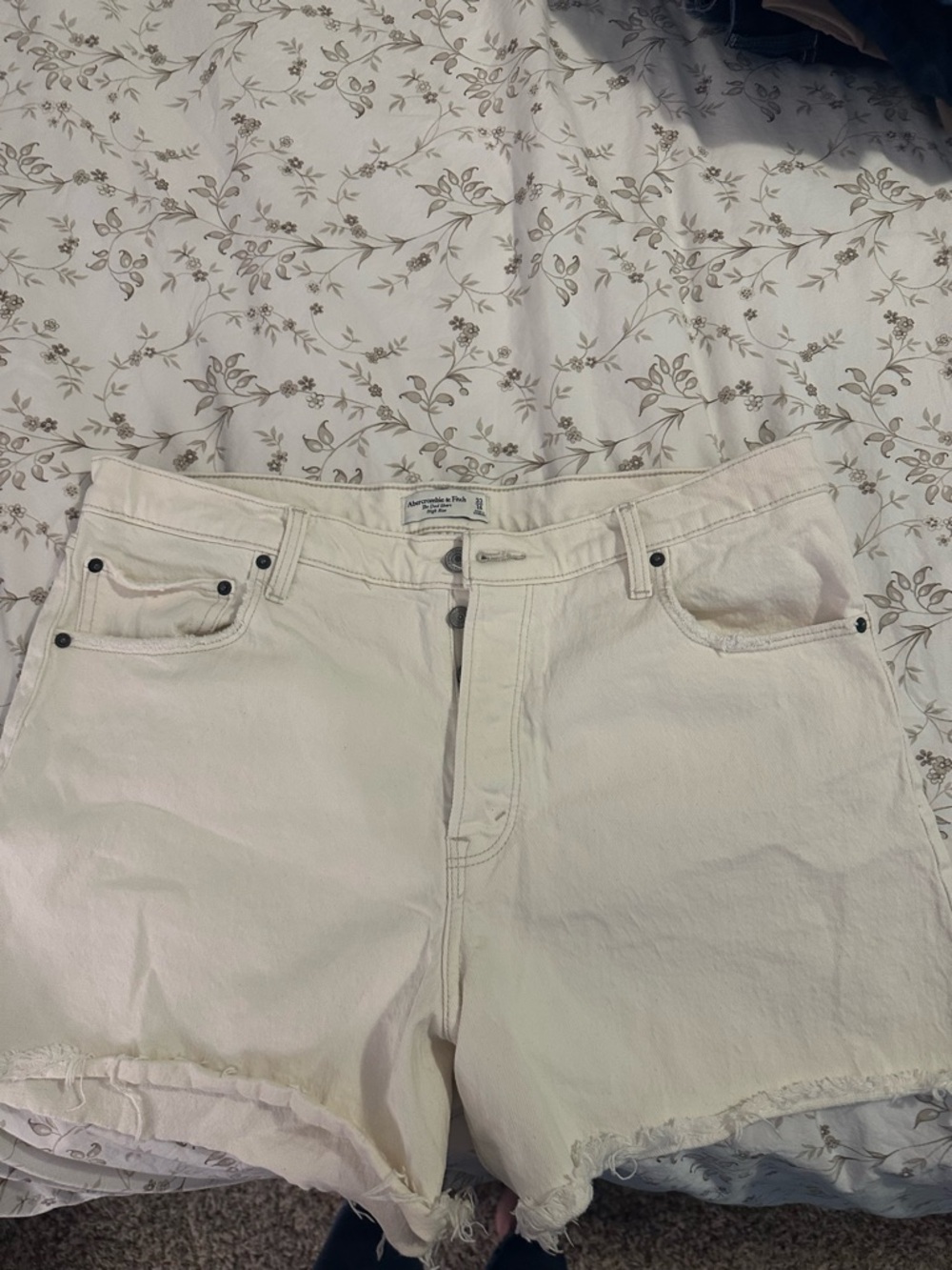 Abercrombie & Fitch Off-White High-Rise Denim Shorts